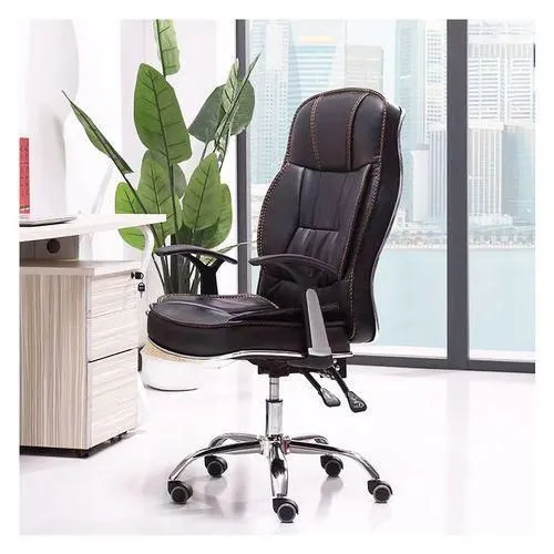 Ergonomic High-Back Office Chair - Leather, Adjustable, Black